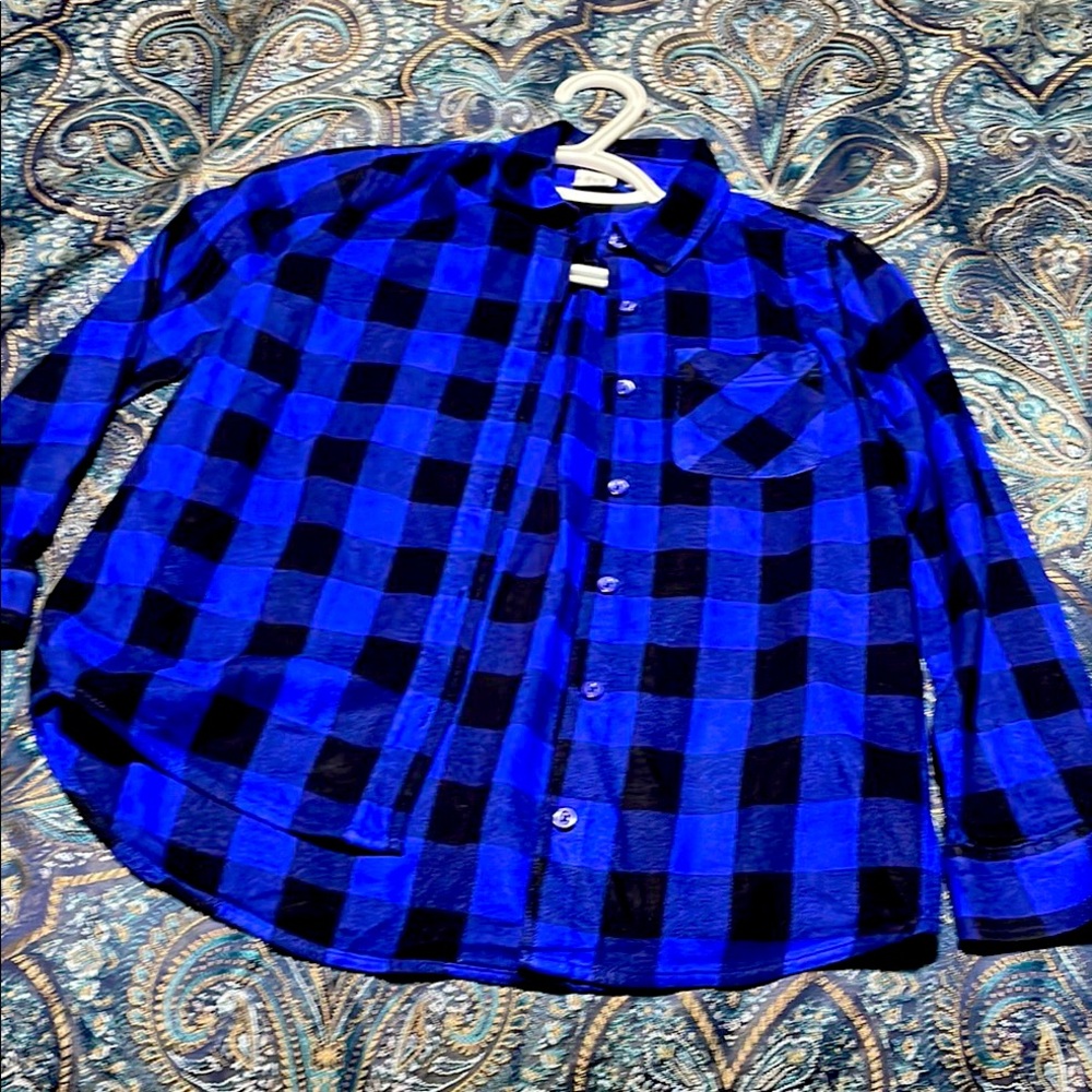Gap Kids, Blue/Black Plaid Shirt, Size M.